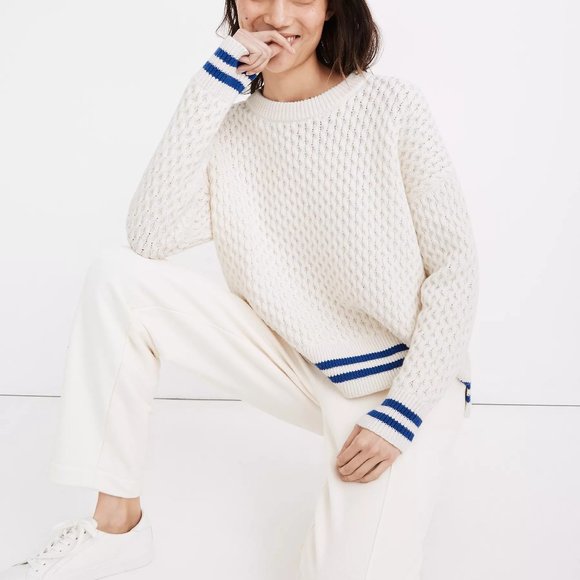 Madewell Stripe-Trim Honeycomb Pullover Sweater in Cotton-Merino Yarn Si… - Picture 2 of 10